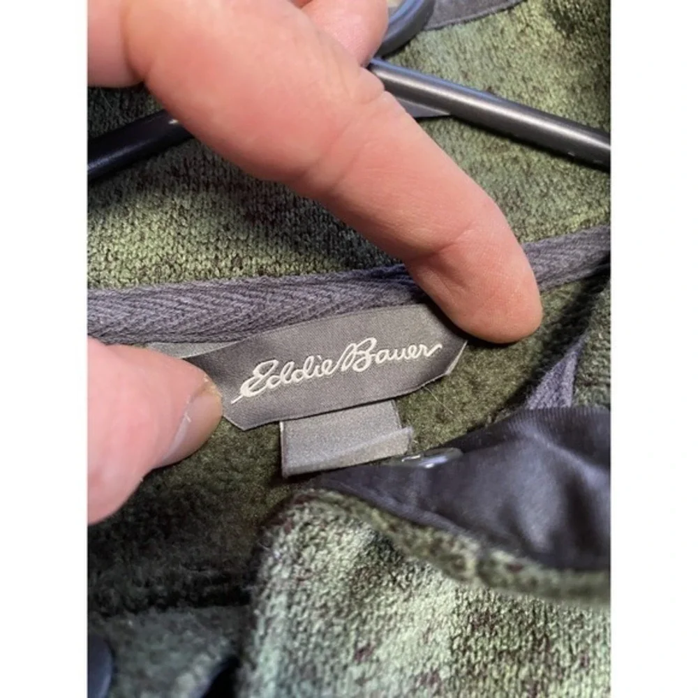Eddie Bauer Sweater Mens Large Green Fleece Pullover‎ Snap Button Outdoors Warm - Picture 3 of 8